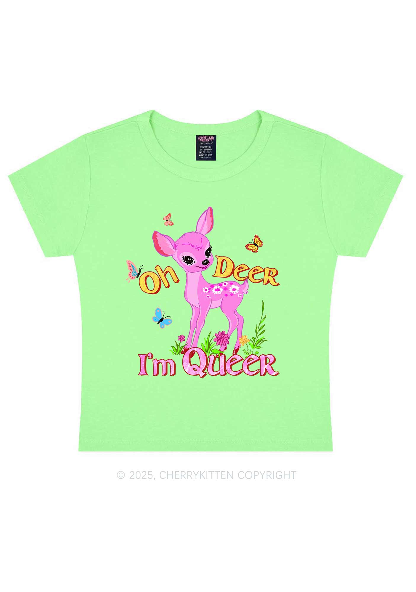 Oh Deer Im Queer Pride Y2K Baby Tee Cherrykitten