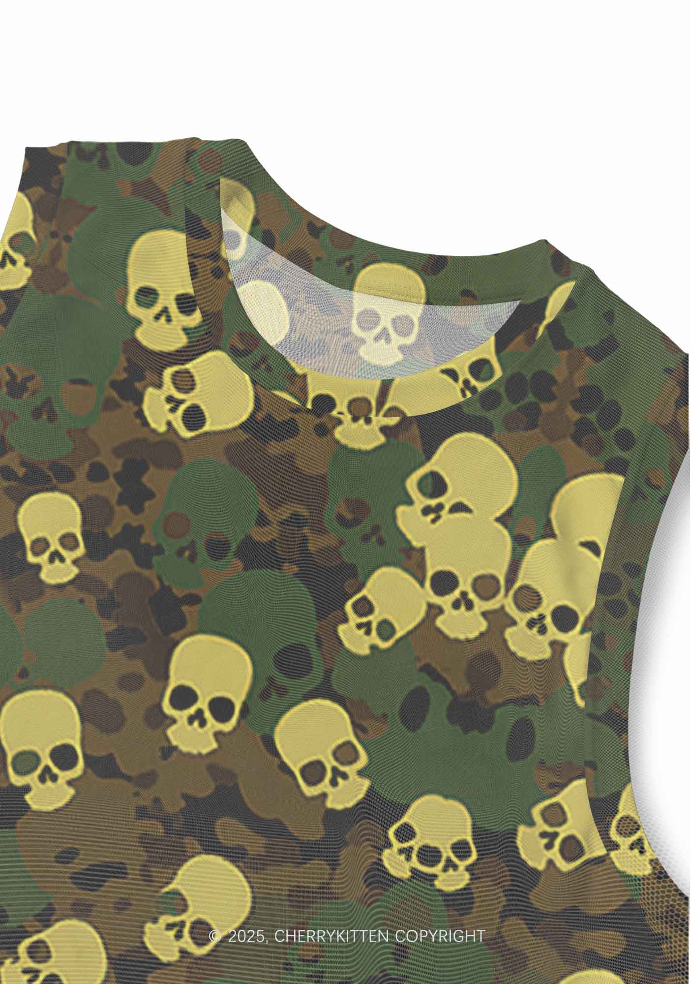 Halloween Camouflage Skull Y2K Mesh Muscle Tank Cherrykitten