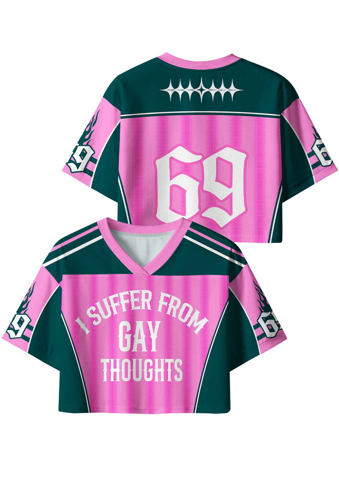 Pink Green Gay Thoughts Pride Y2K Crop Sport Jersey Shirts Cherrykitten