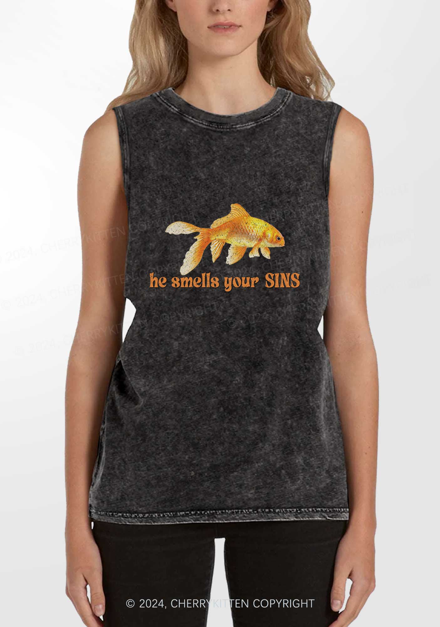 He Smells Your Sins Y2K Washed Tank Cherrykitten