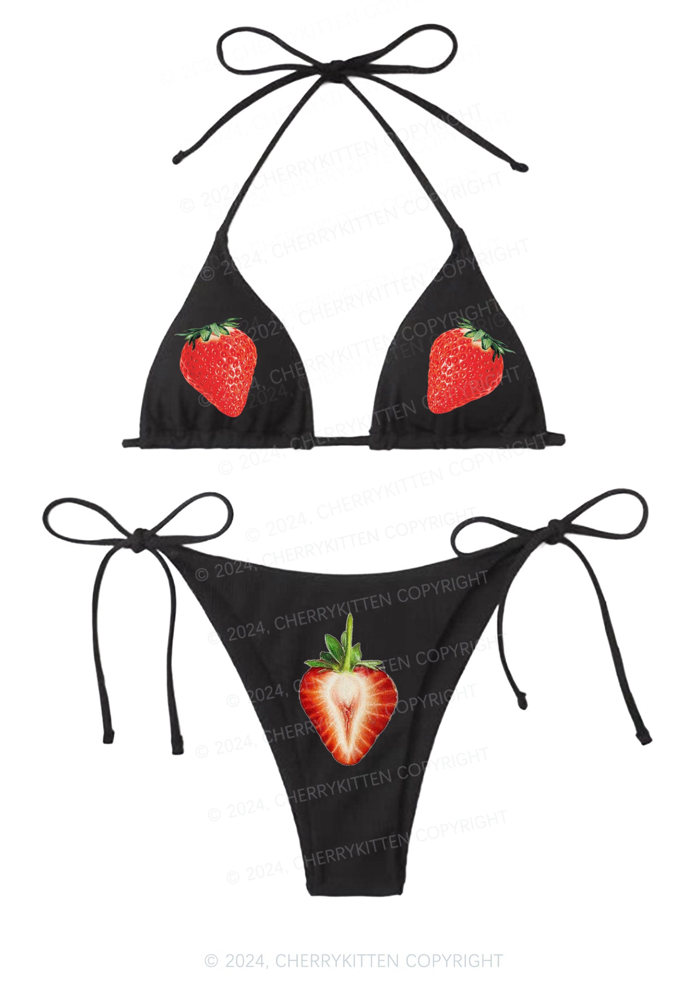 Strawberry Y2K Halter Triangle Bikini Set Cherrykitten