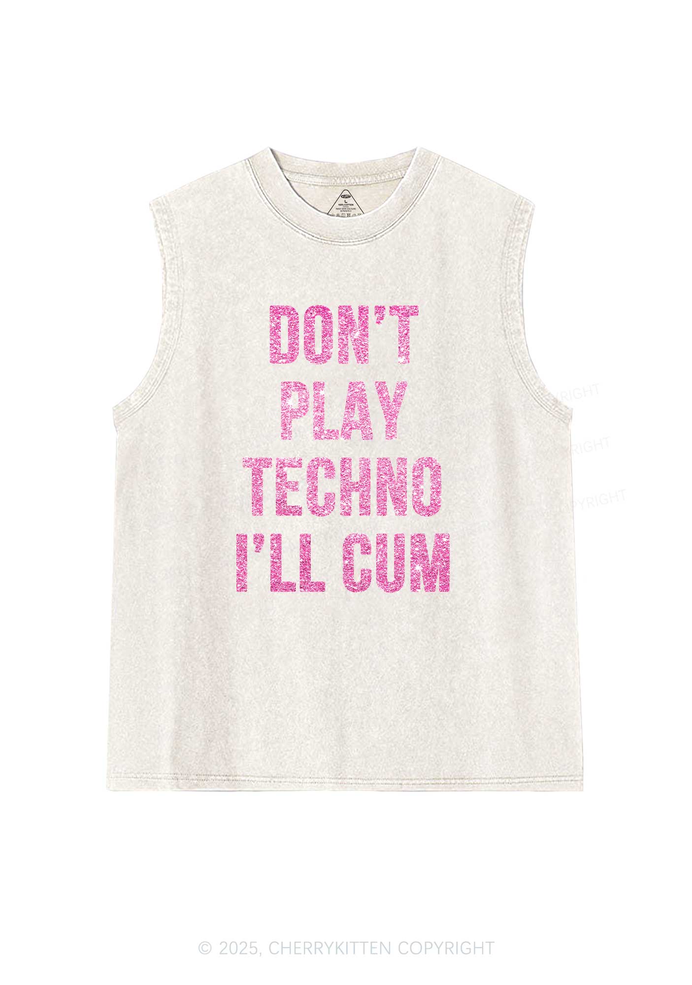 Glitter Dont Play Techno Y2K Washed Muscle Tank Cherrykitten