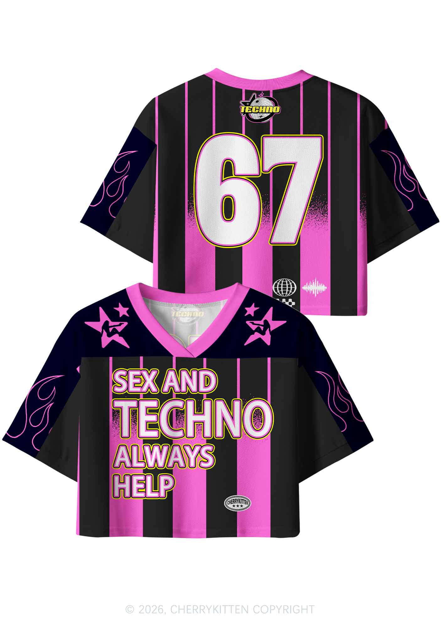 Sx And Techno Always Help Y2K Crop Sport Jersey Shirts Cherrykitten