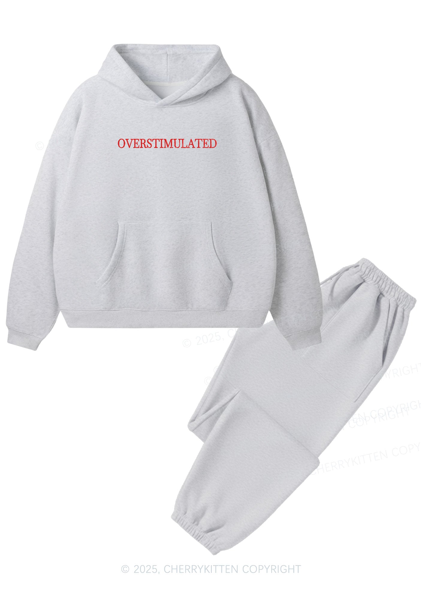 Embroidered Overstimulated Y2K Fleece Hoodie Set Cherrykitten