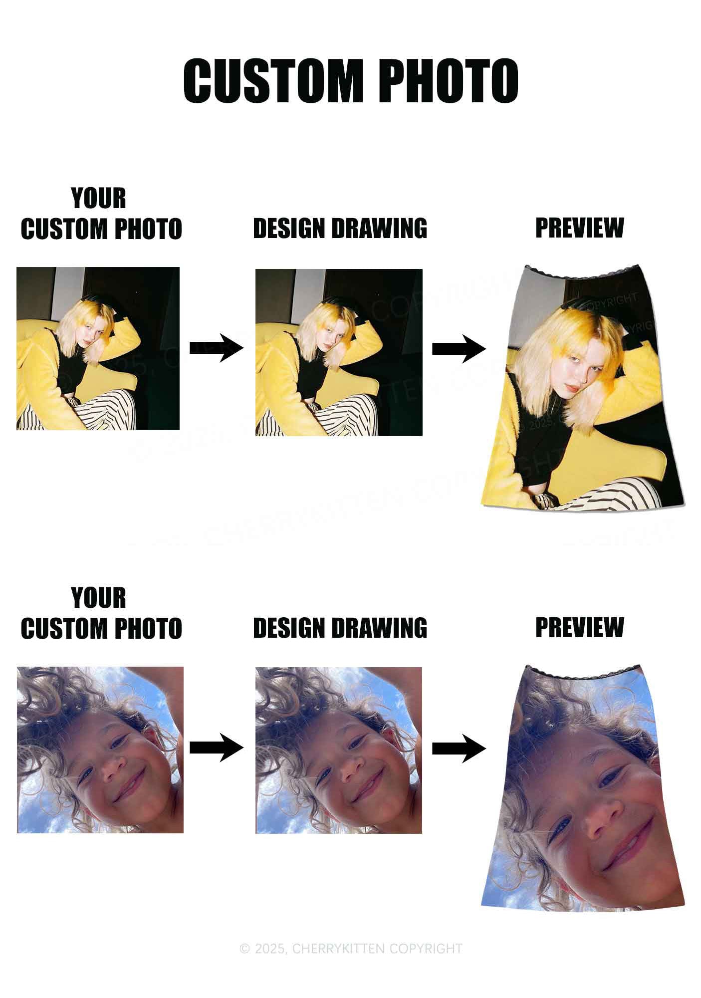 Custom Personalized Photo Y2K Print Midi Skirt Cherrykitten