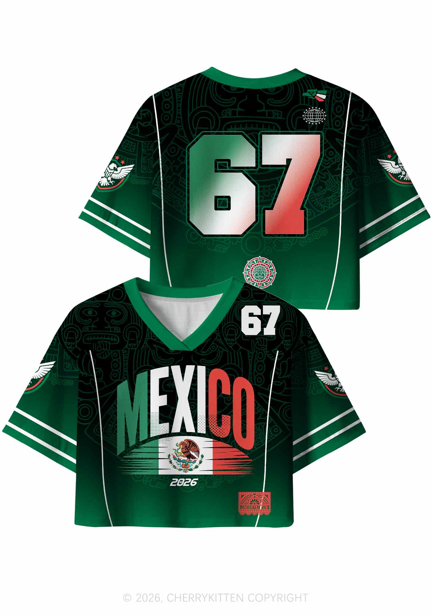 Custom Mexican Heritage Tribal Y2K Crop Sport Jersey Shirts Cherrykitten