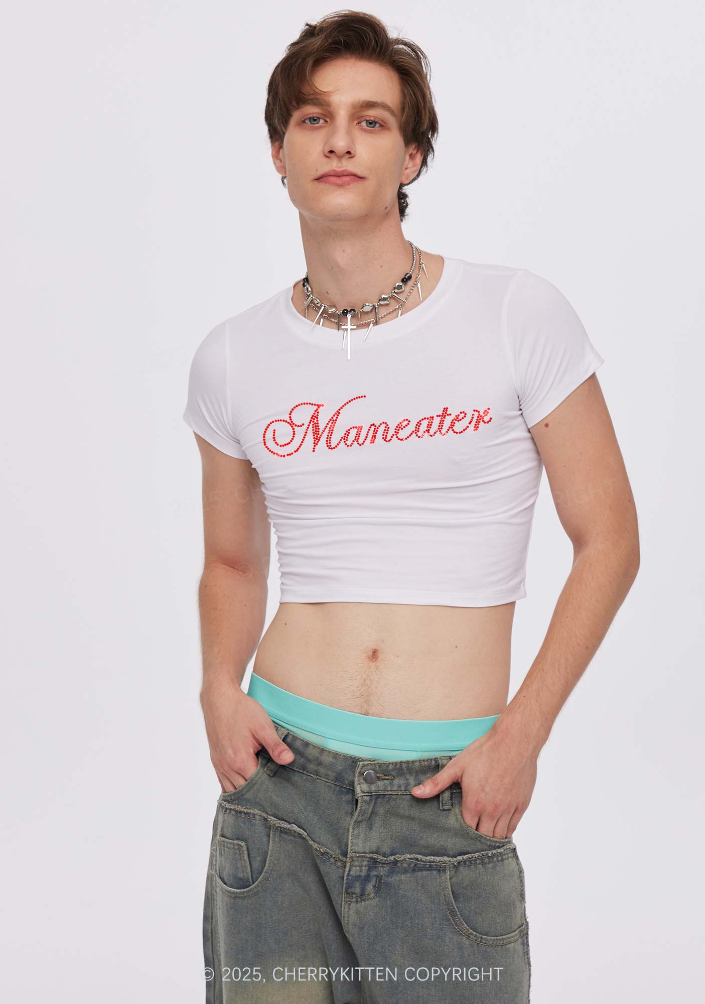 Rhinestone Maneater Y2K Baby Tee Cherrykitten