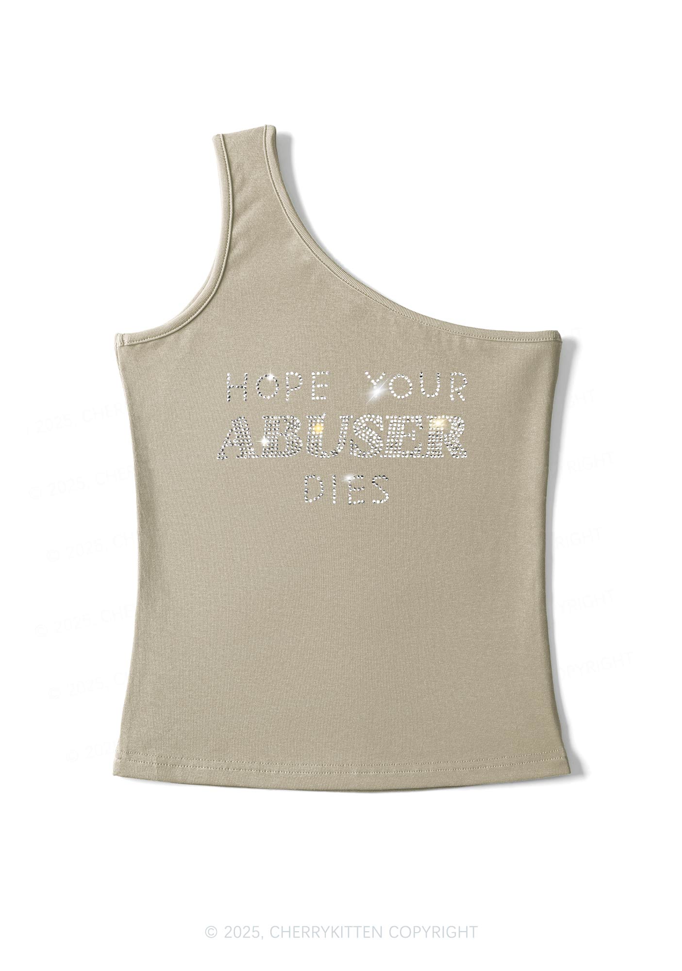 Rhinestone Abuser Dies Y2K One Shoulder Tank Top Cherrykitten