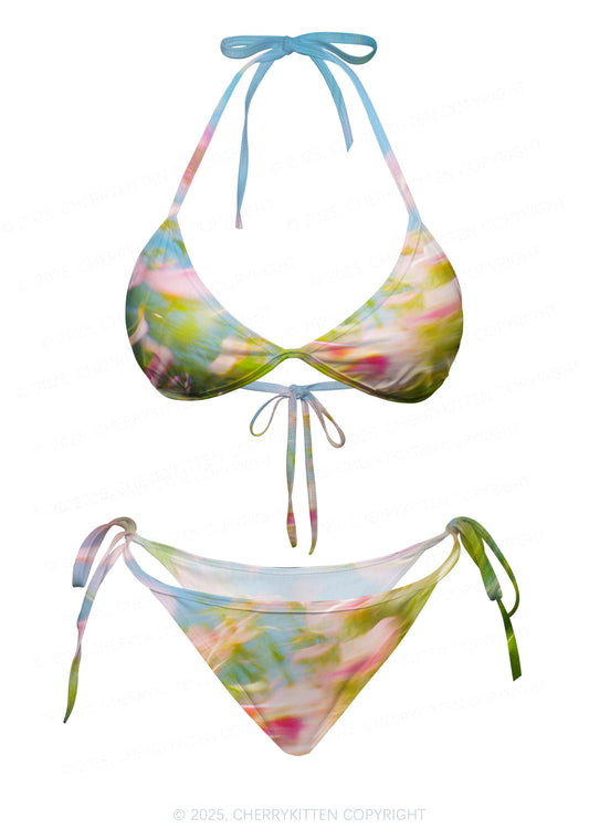 Blurred Blooms Y2K Print Bikini Set Cherrykitten