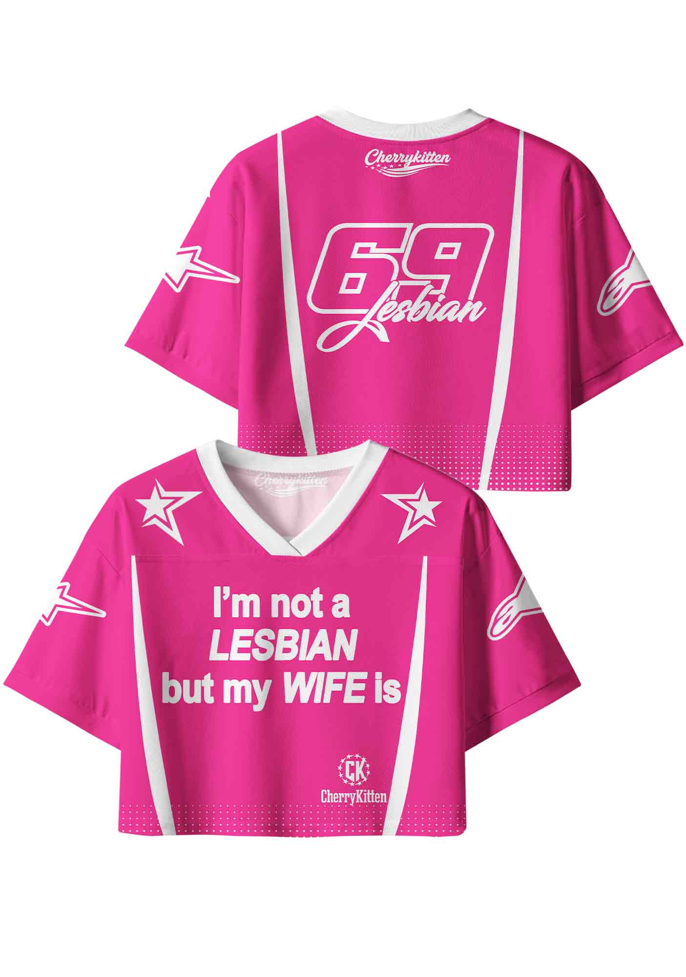 Im Not Lesbian But My Wife Is Pride Y2K Crop Sport Jersey Shirts Cherrykitten
