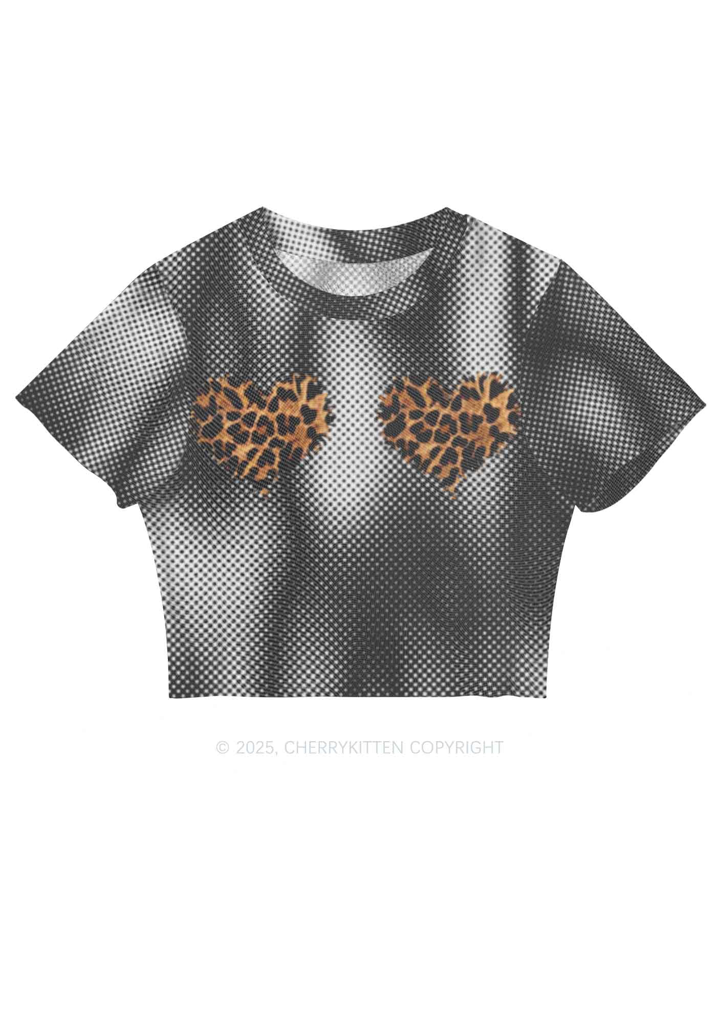 Leopard Hearts Y2K Mesh Crop Top Cherrykitten