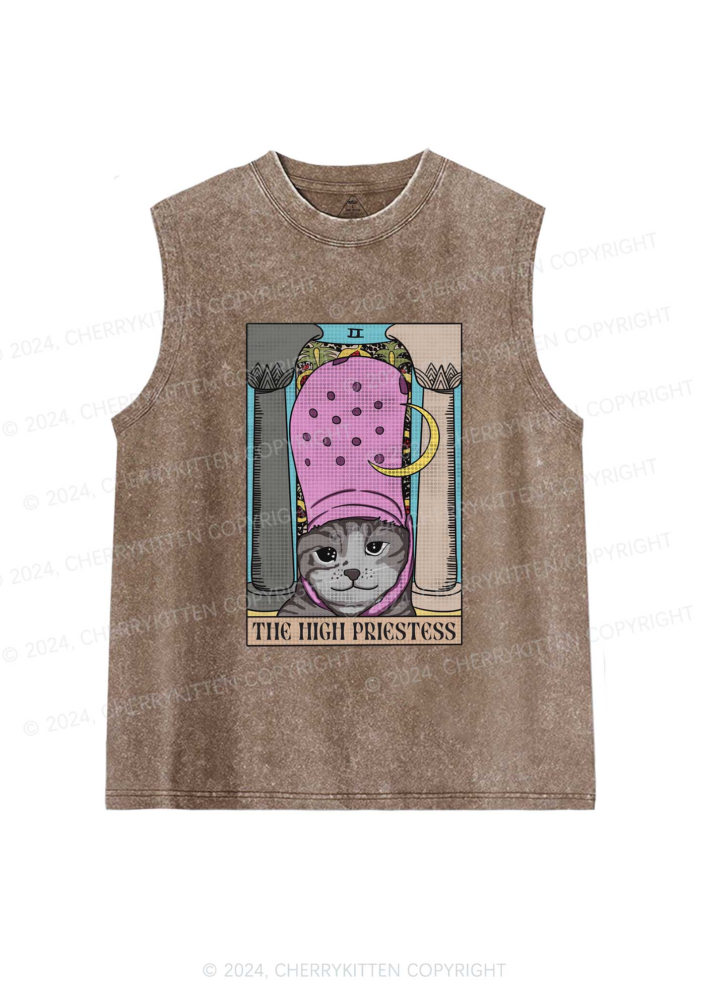 High Priestess Cat Y2K Washed Tank Cherrykitten