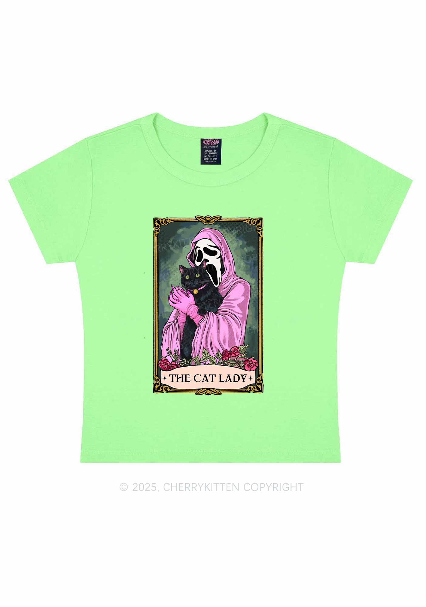 Halloween The Skull Cat Lady Y2K Baby Tee Cherrykitten