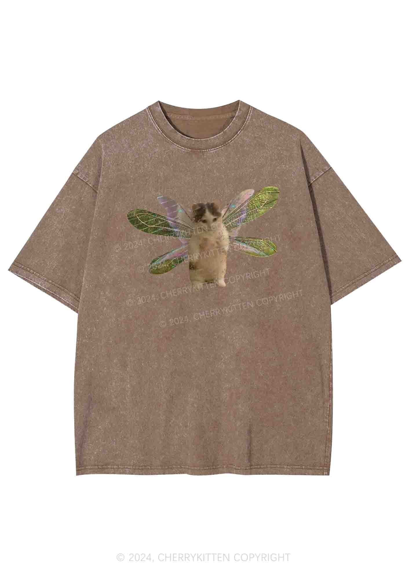 Fairycat Wings Y2K Washed Tee Cherrykitten