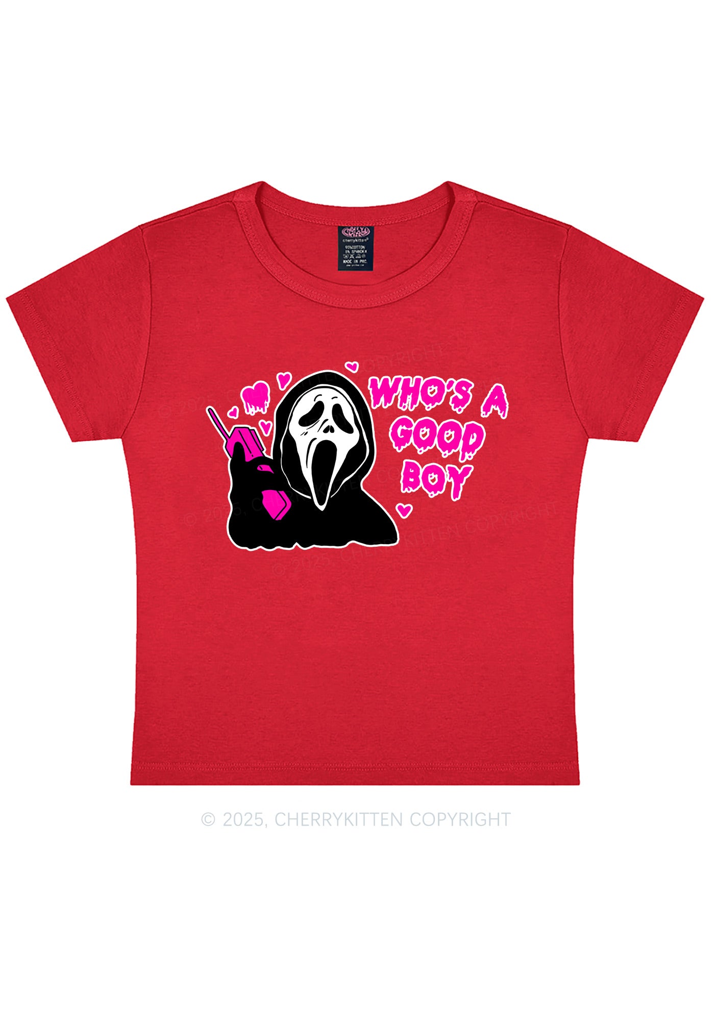 Halloween Whos Good Boy Y2K Baby Tee Cherrykitten