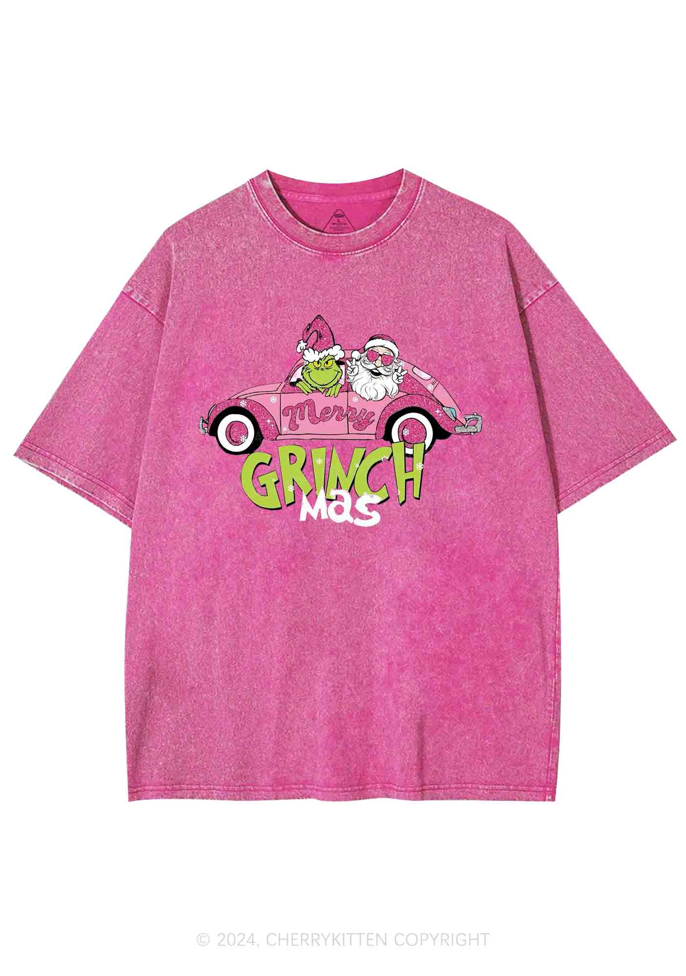 Christmas Pink Car Y2K Washed Tee Cherrykitten
