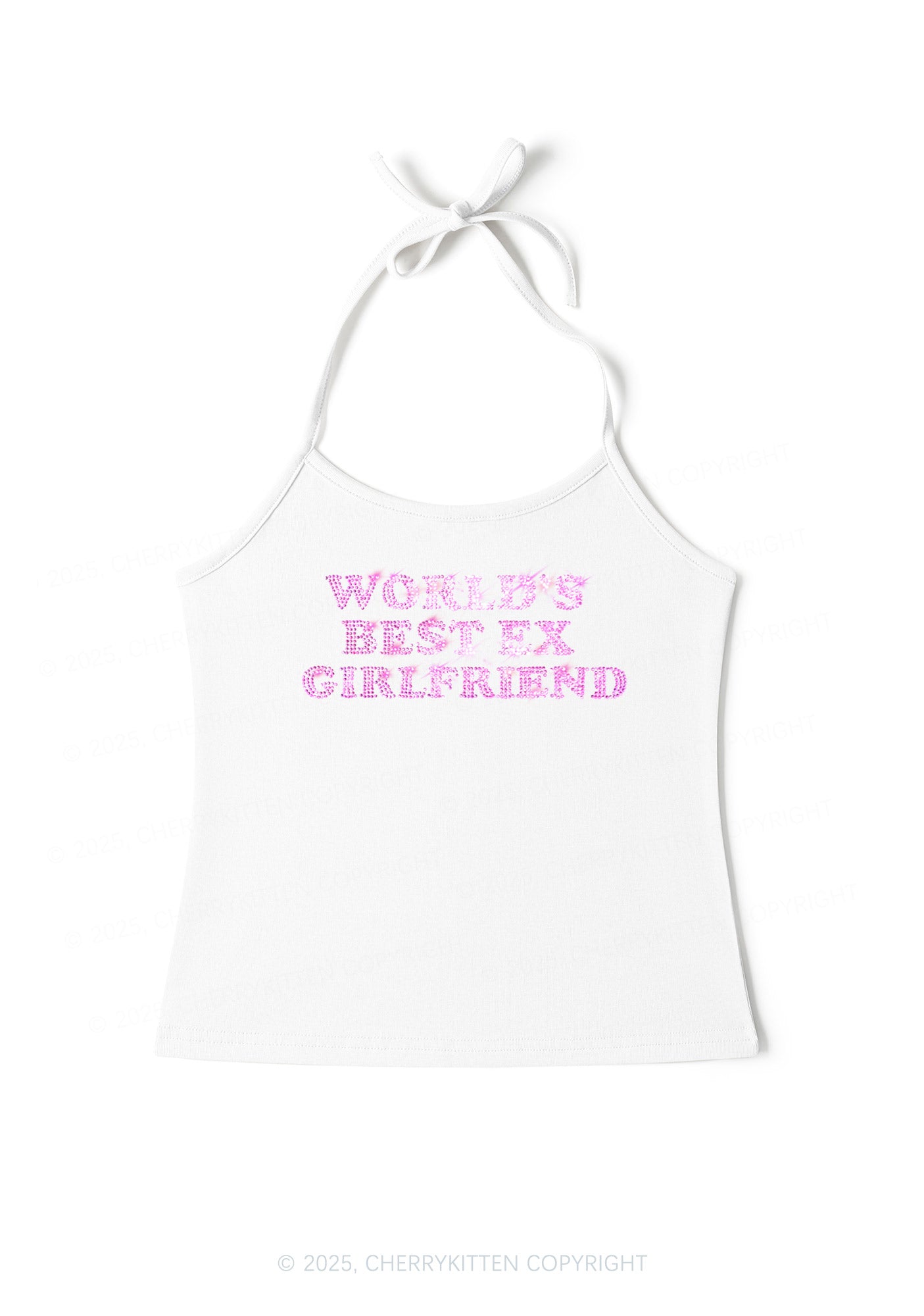 Rhinestone Best Ex Girlfriend Y2K Halter Neck Cami Cherrykitten