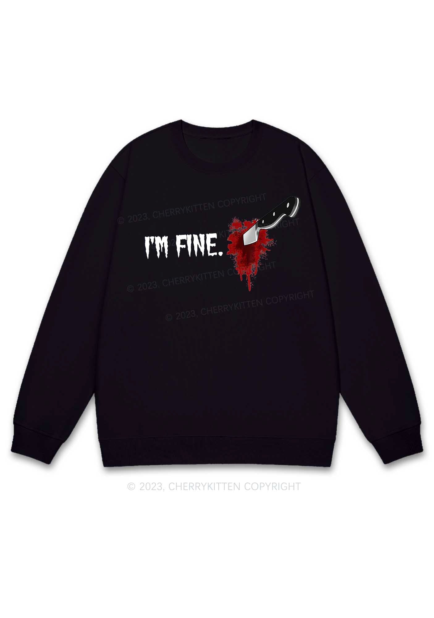 I'm Fine Horrible Bloodstains Halloween Y2K Sweatshirt Cherrykitten