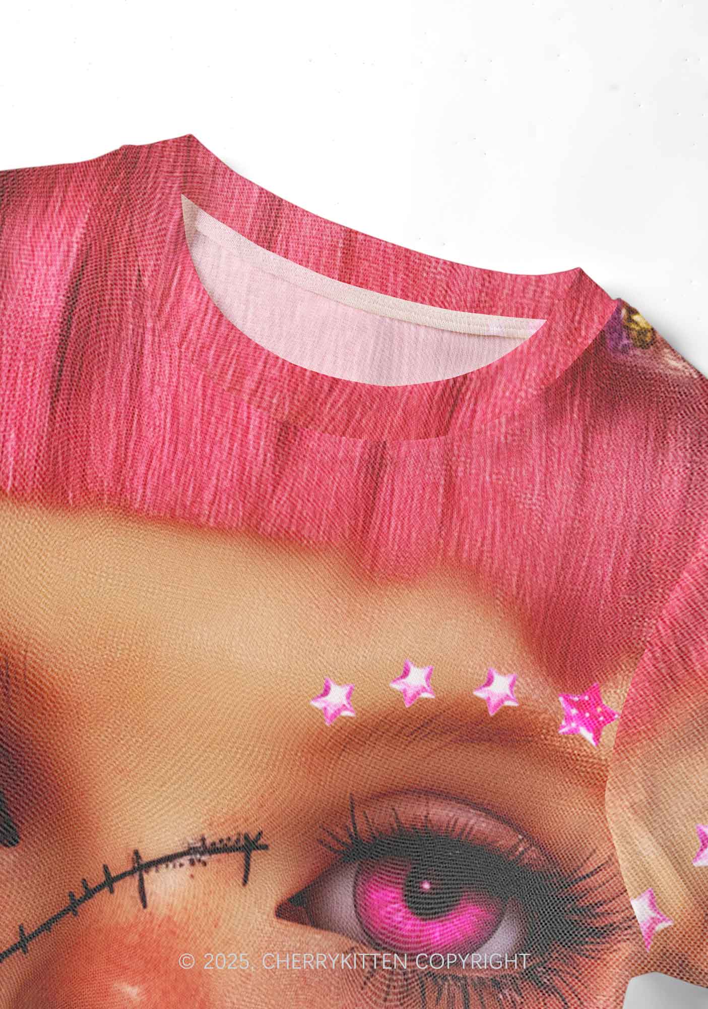 Pink Doll Y2K Mesh Crop Top Cherrykitten