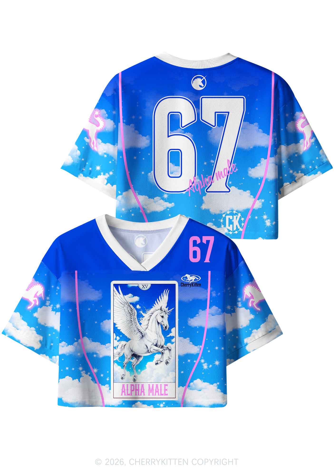 Blue Sky Alpha Male Unicorn Y2K Crop Sport Jersey Shirts Cherrykitten