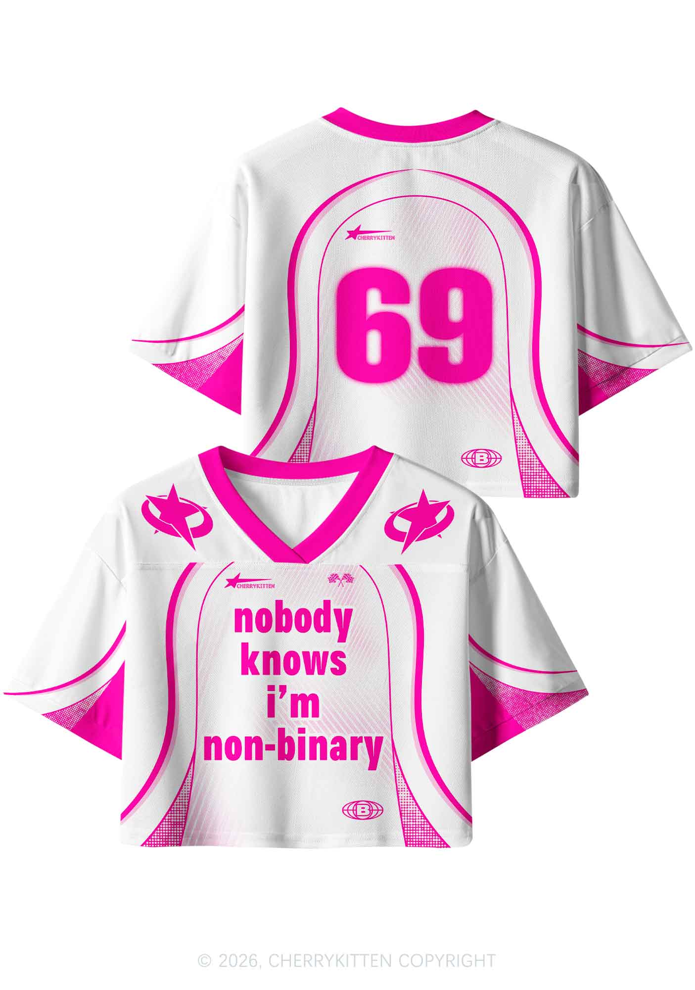 Nobody Knows Im Nonbinary Pride Y2K Crop Sport Jersey Shirts Cherrykitten