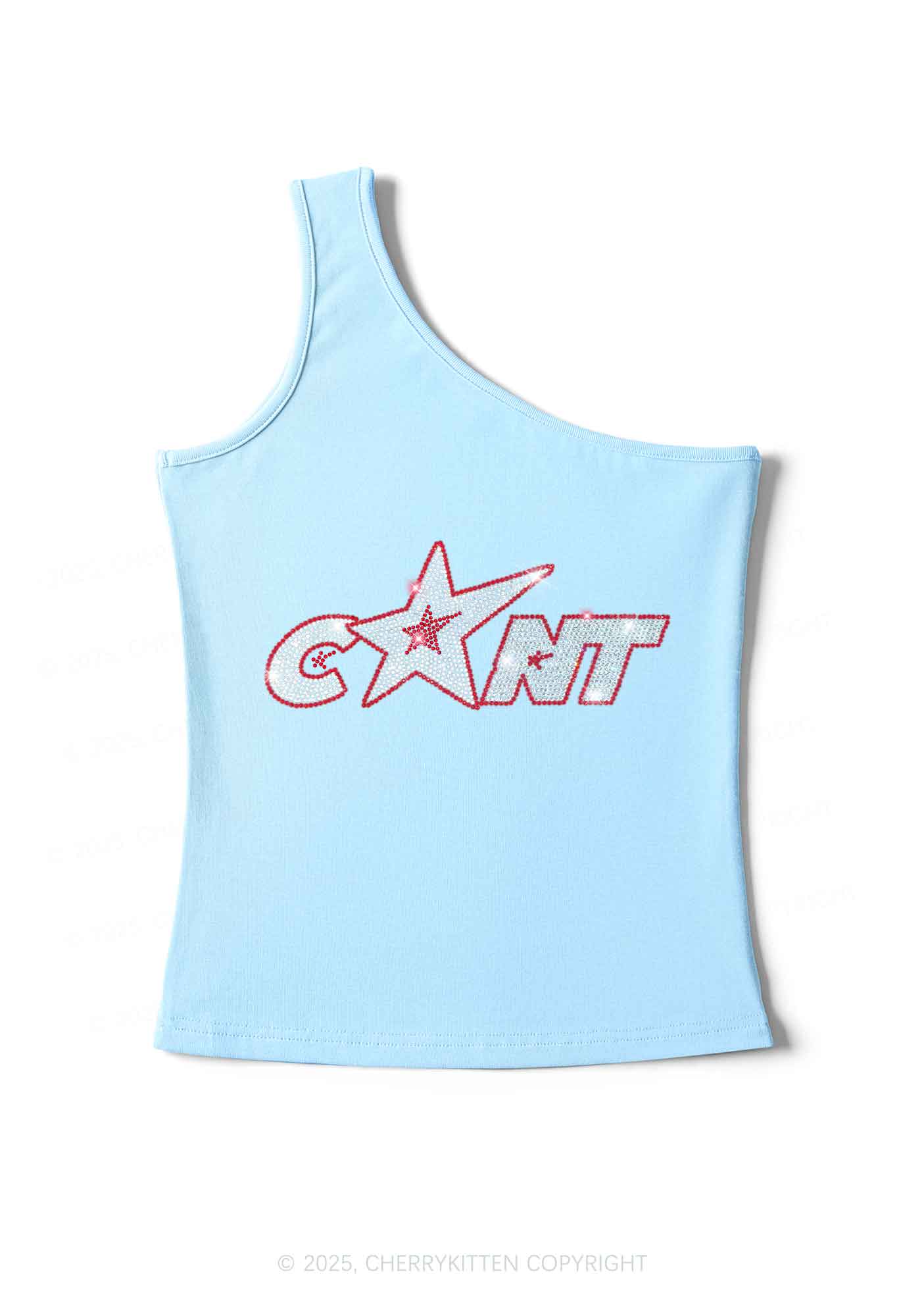 Rhinestone Star Cxxt Y2K One Shoulder Tank Top Cherrykitten