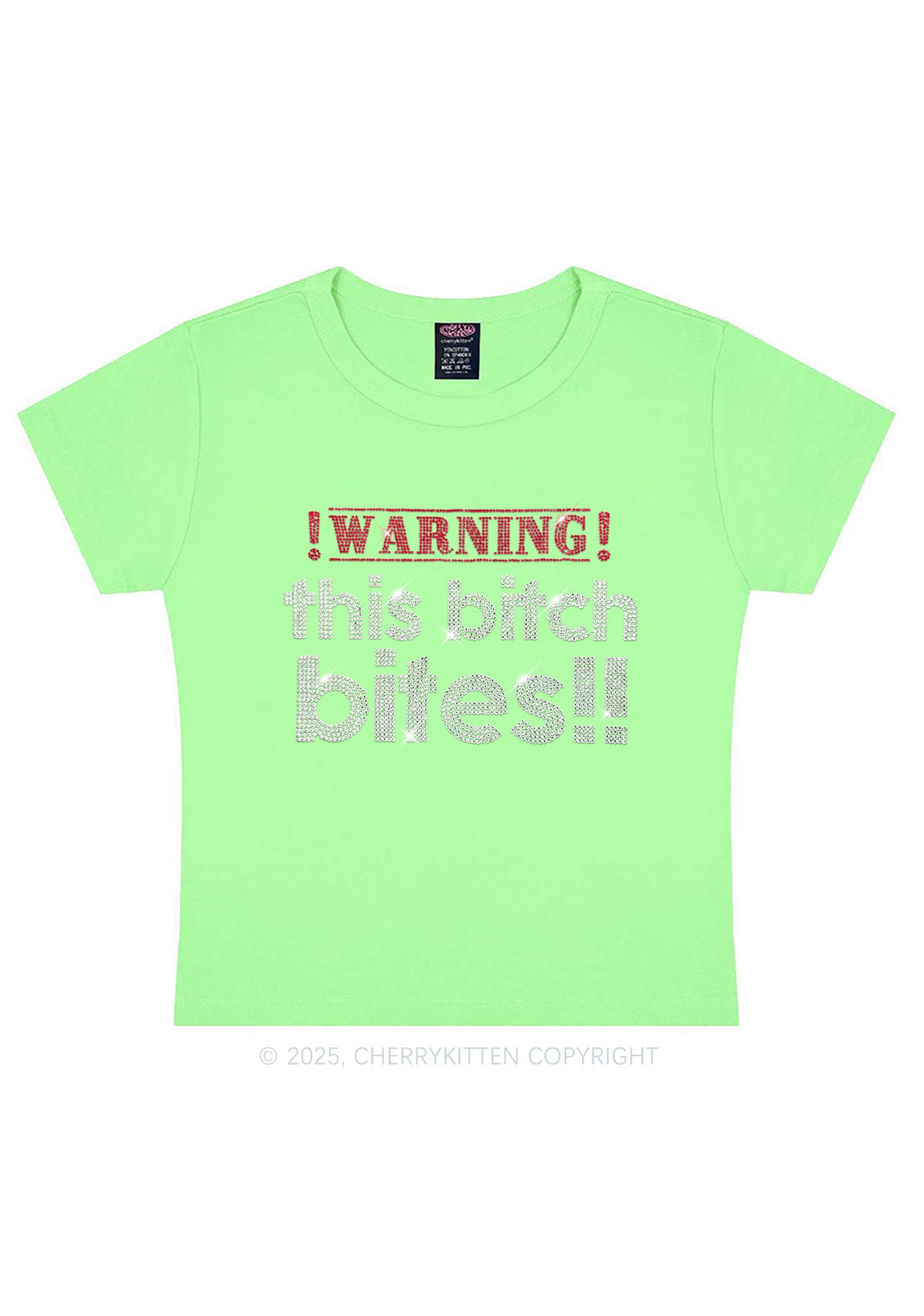 Rhinestone This Bxxch Bites Y2K Baby Tee Cherrykitten