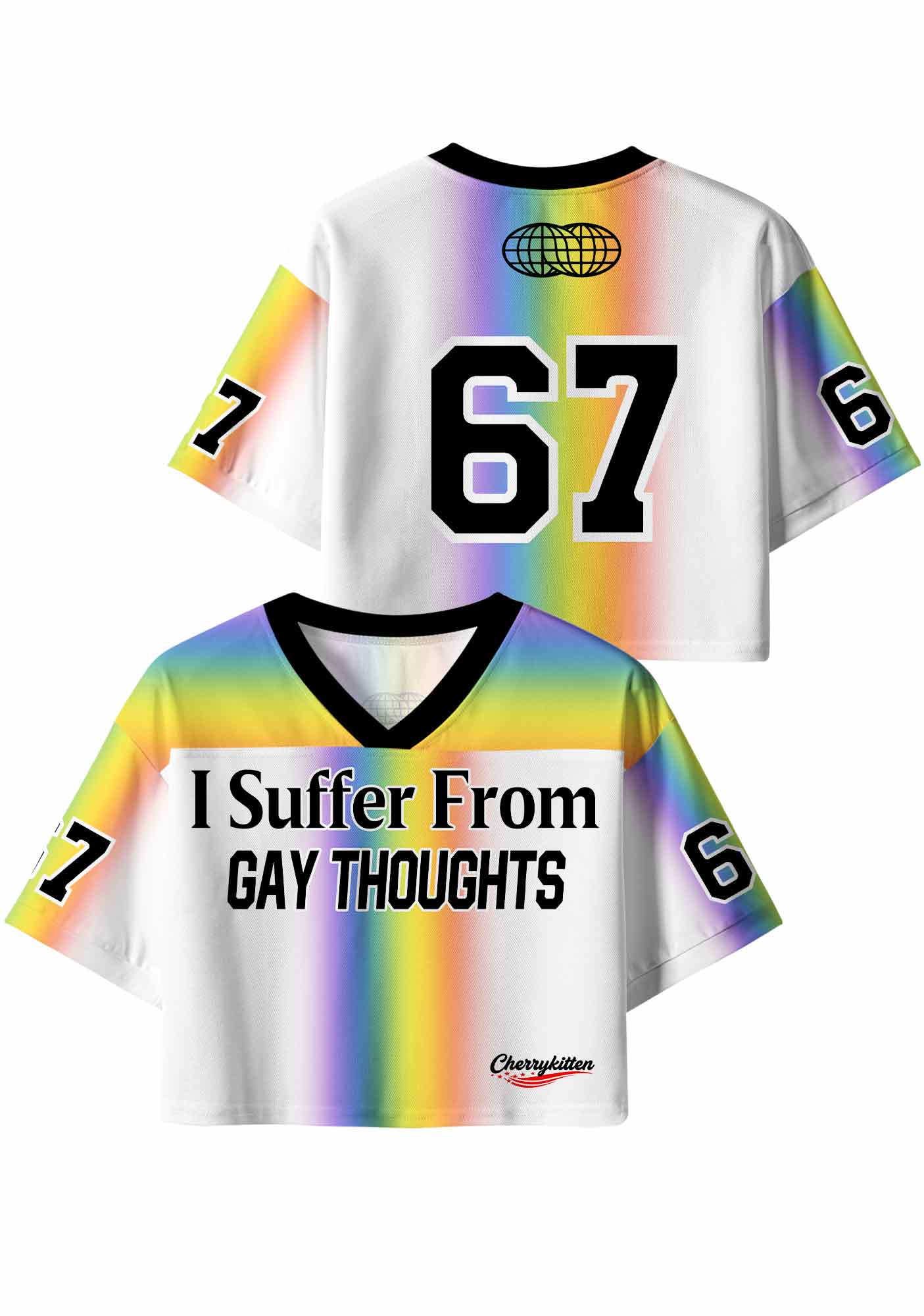 Rainbow Stripes Gay Thoughts Pride Y2K Crop Sport Jersey Shirts Cherrykitten