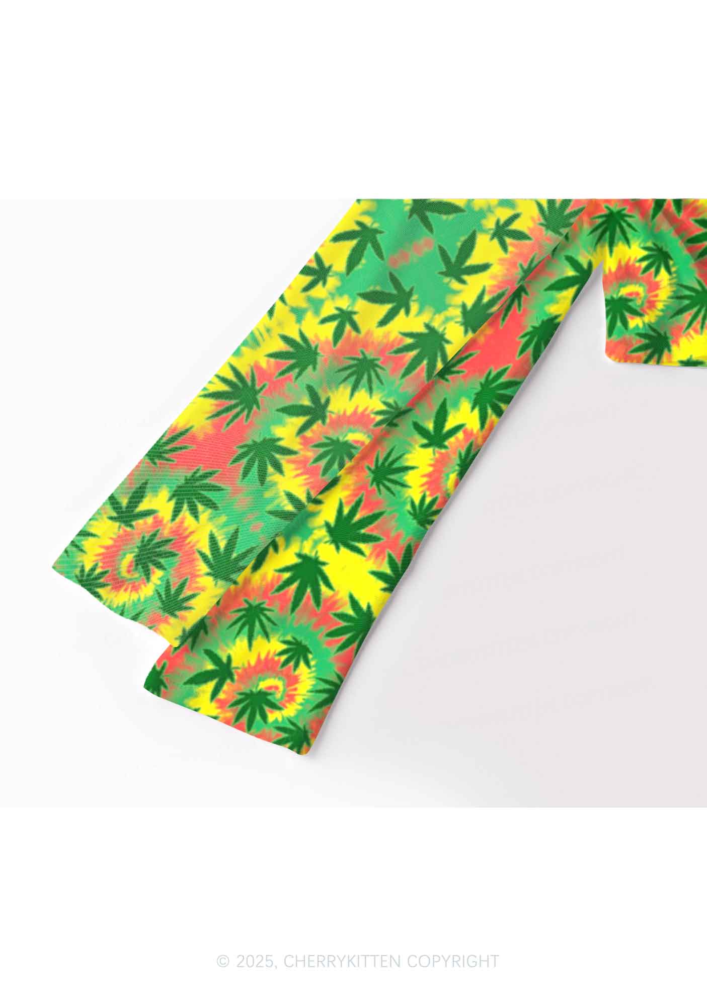 Trippy Leaves Y2K Mesh Long Sleeve Crop Top Cherrykitten