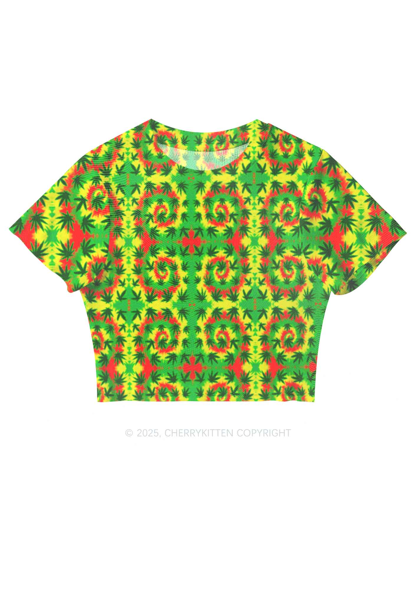 Trippy Leaves Y2K Mesh Crop Top Cherrykitten
