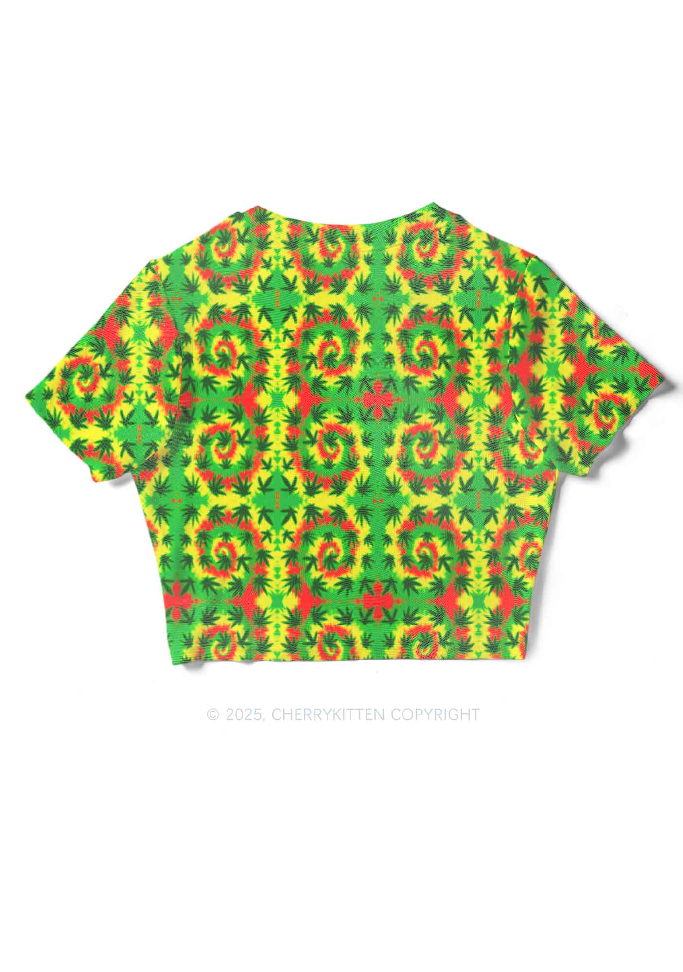 Trippy Leaves Y2K Mesh Crop Top Cherrykitten