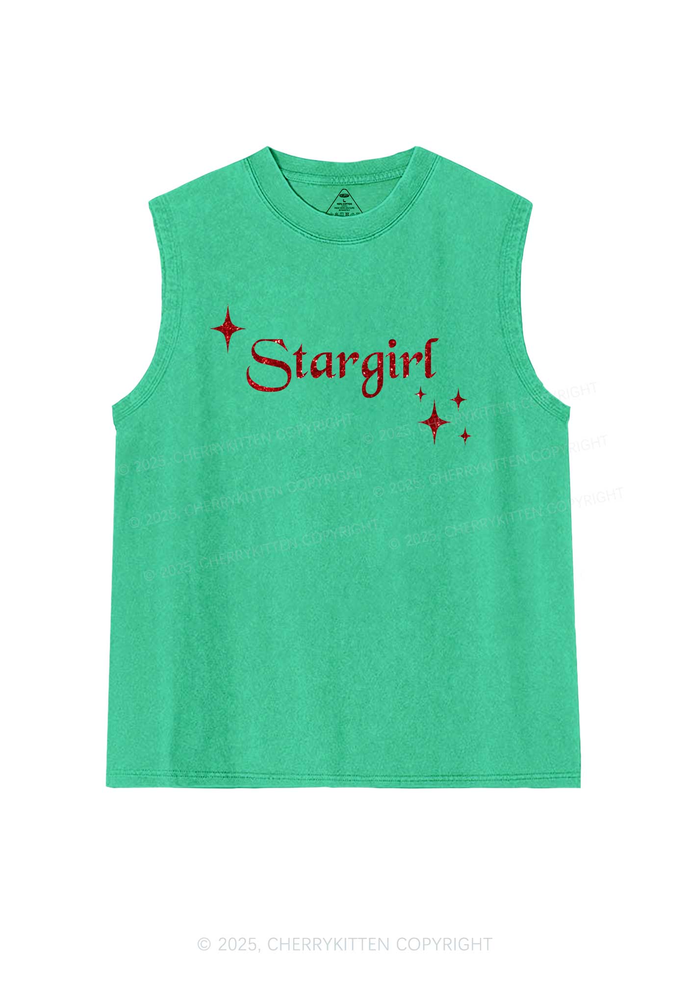 Glitter Red Stargirl Y2K Washed Muscle Tank Cherrykitten