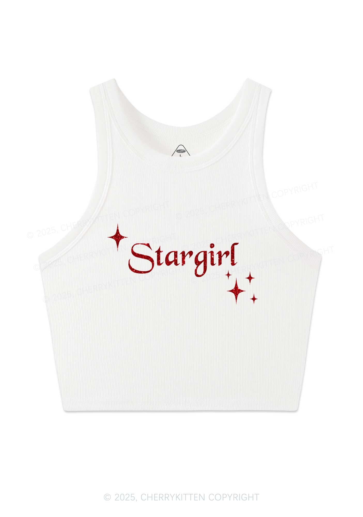 Glitter Red Stargirl Y2K Crop Tank Top Cherrykitten