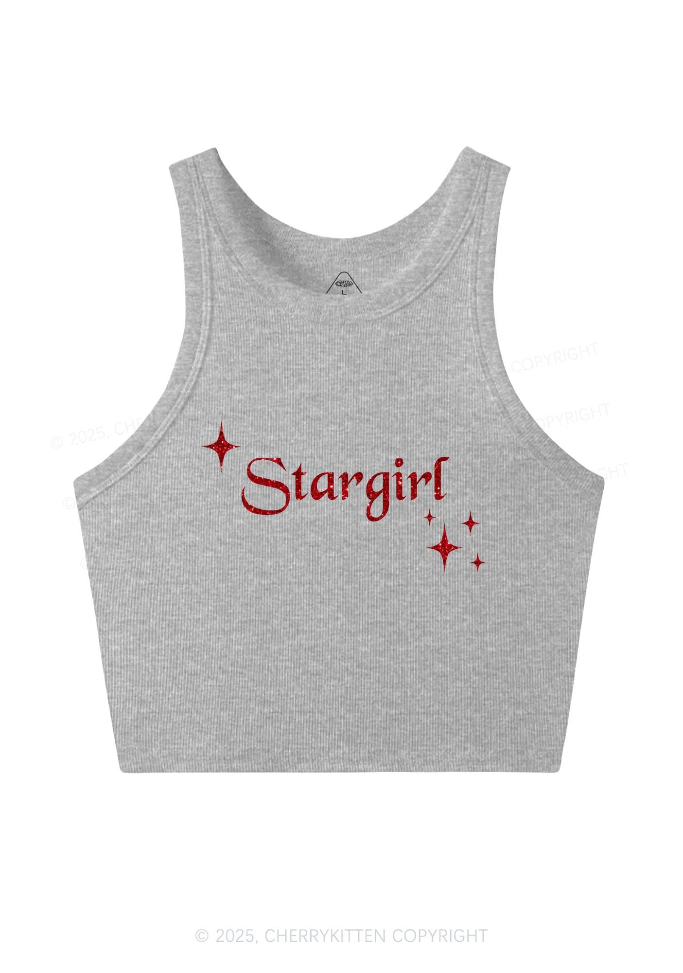 Glitter Red Stargirl Y2K Crop Tank Top Cherrykitten
