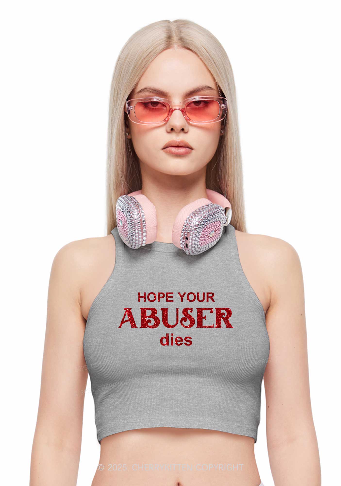 Glitter Abuser Dies Y2K Crop Tank Top Cherrykitten