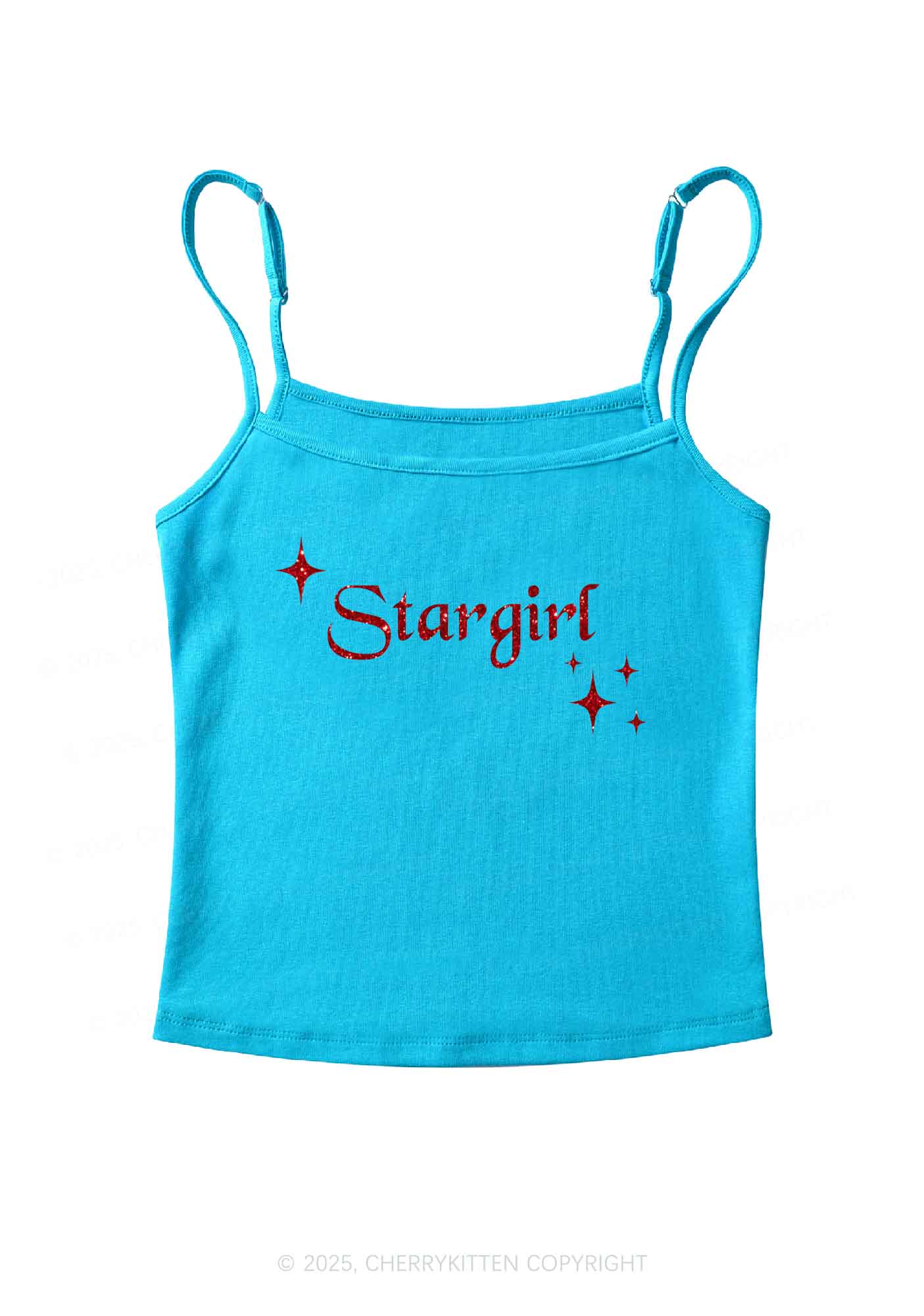 Glitter Red Stargirl Y2K Spaghetti Strap Cami Cherrykitten