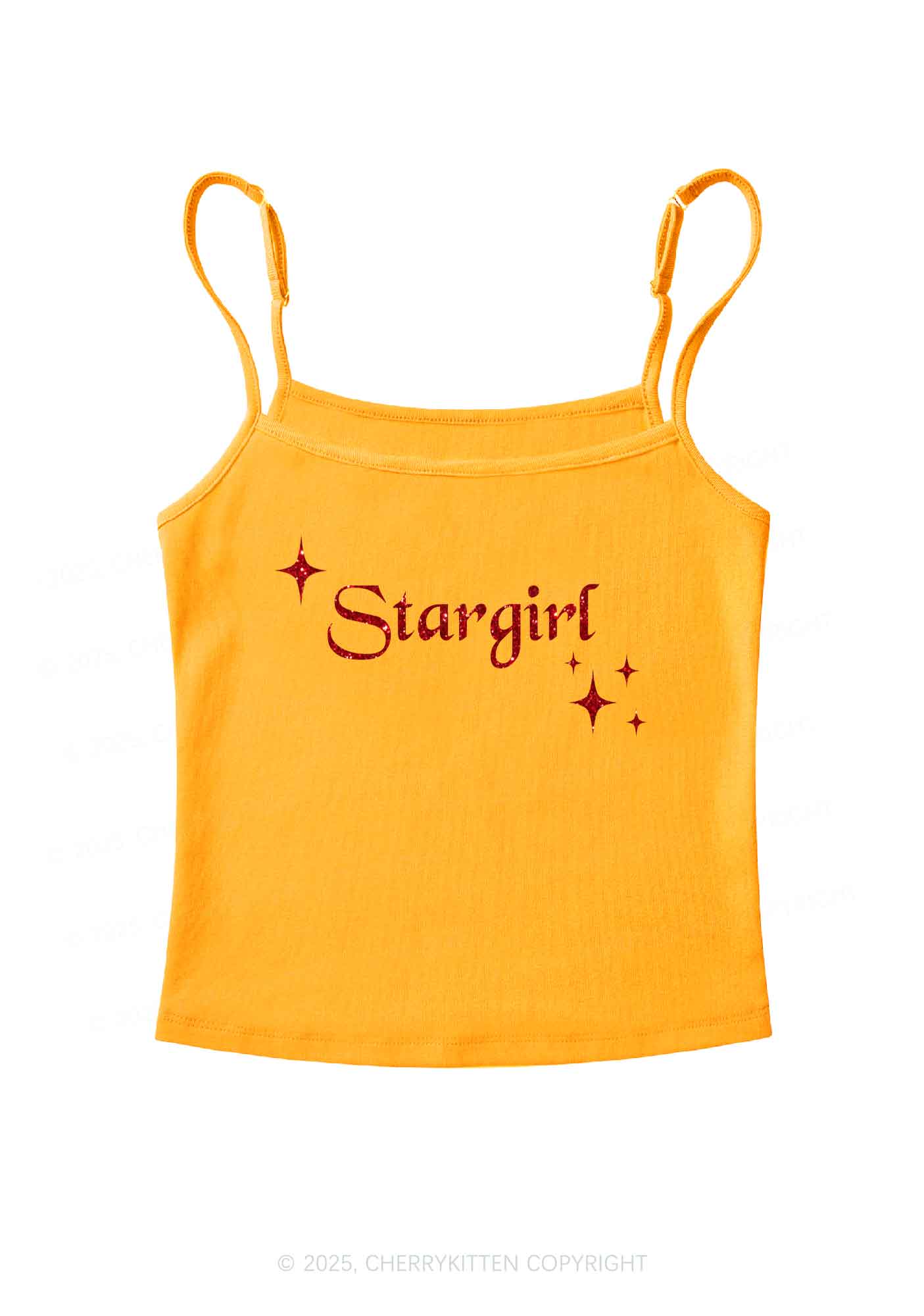 Glitter Red Stargirl Y2K Spaghetti Strap Cami Cherrykitten