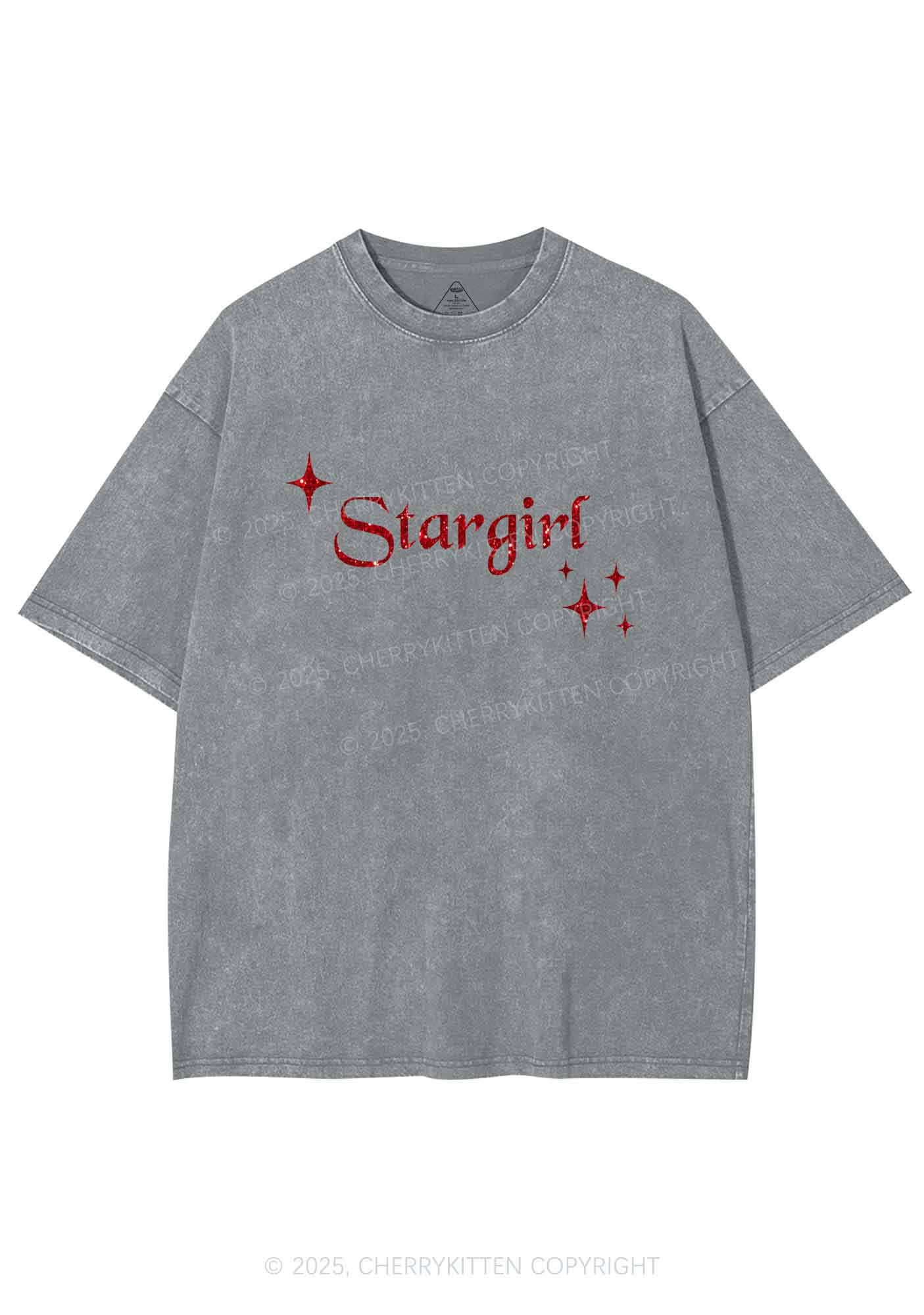 Glitter Red Stargirl Y2K Shirts Washed Tee Cherrykitten