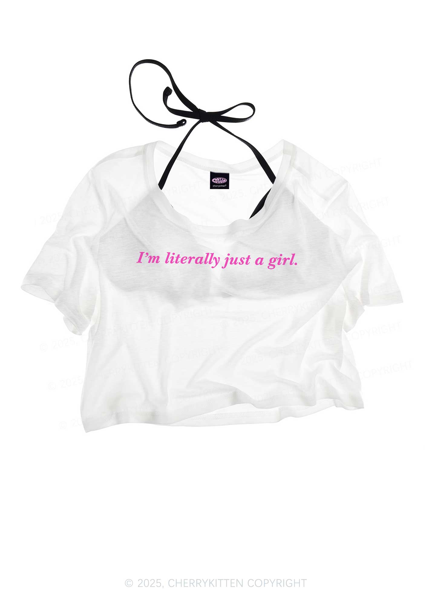 Literally Just A Girl Y2K Sheer Crop Tee Cherrykitten