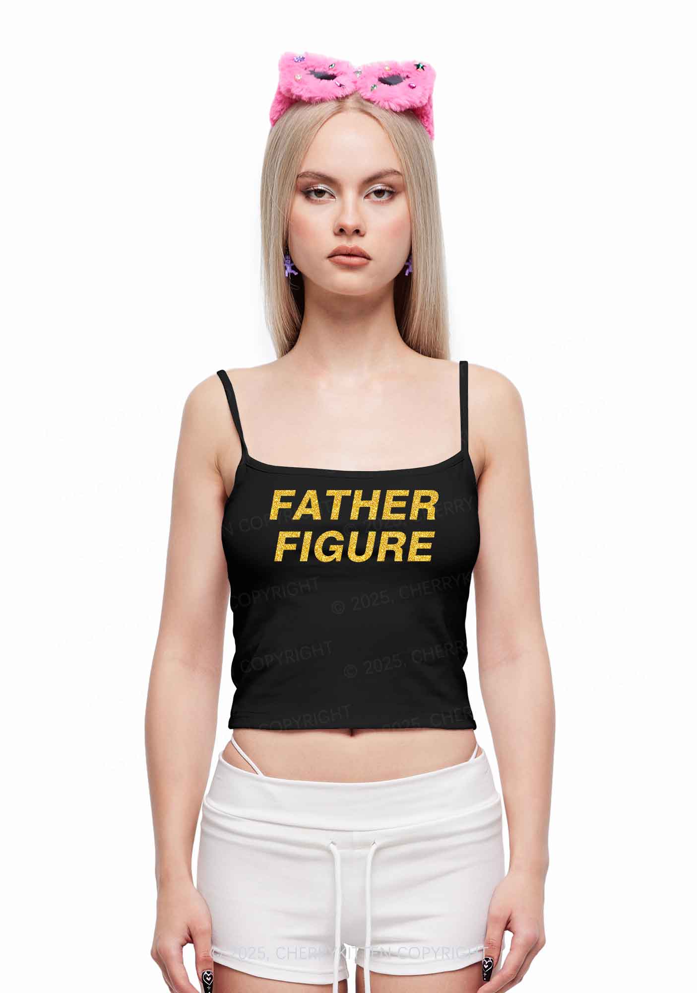 Glitter Father Figure Y2K Spaghetti Strap Cami Cherrykitten