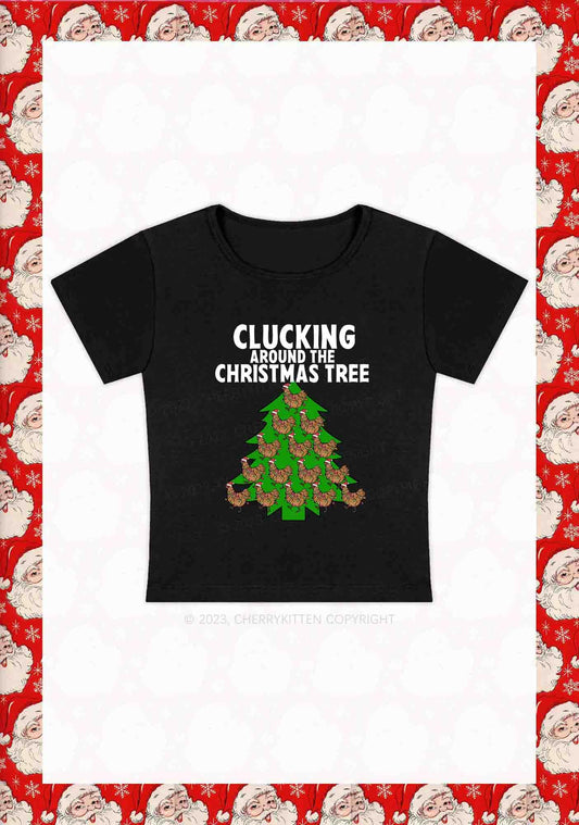 Clucking Around The Christmas Tree Y2K Baby Tee Cherrykitten