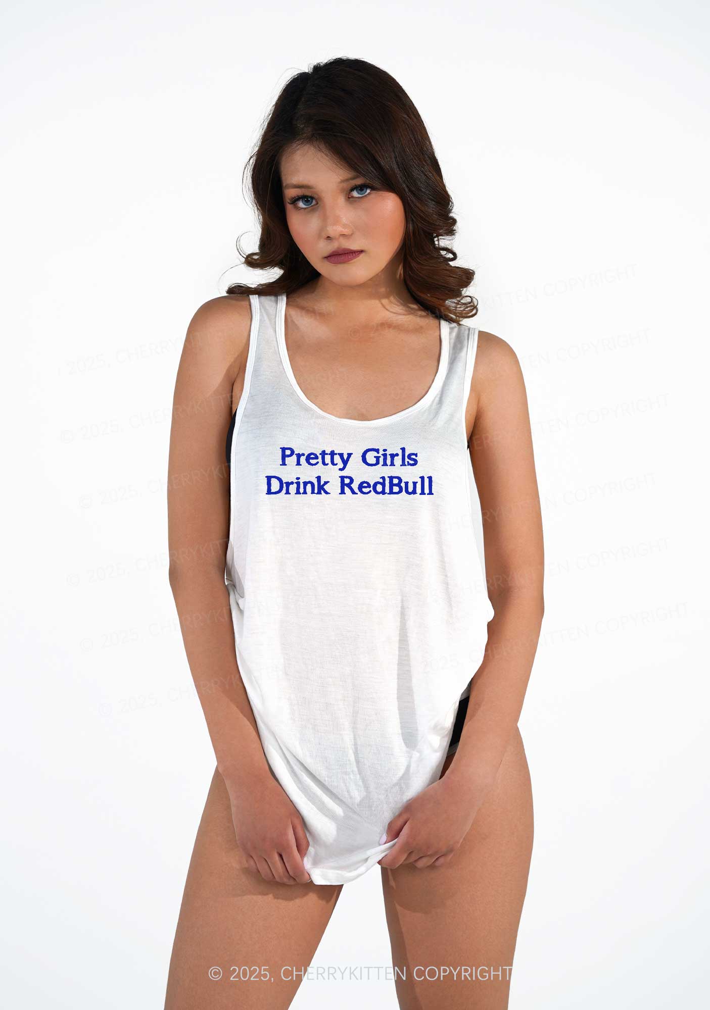 Pretty Girls Drink Redbull Y2K Sheer Boyfriend Tank Cherrykitten