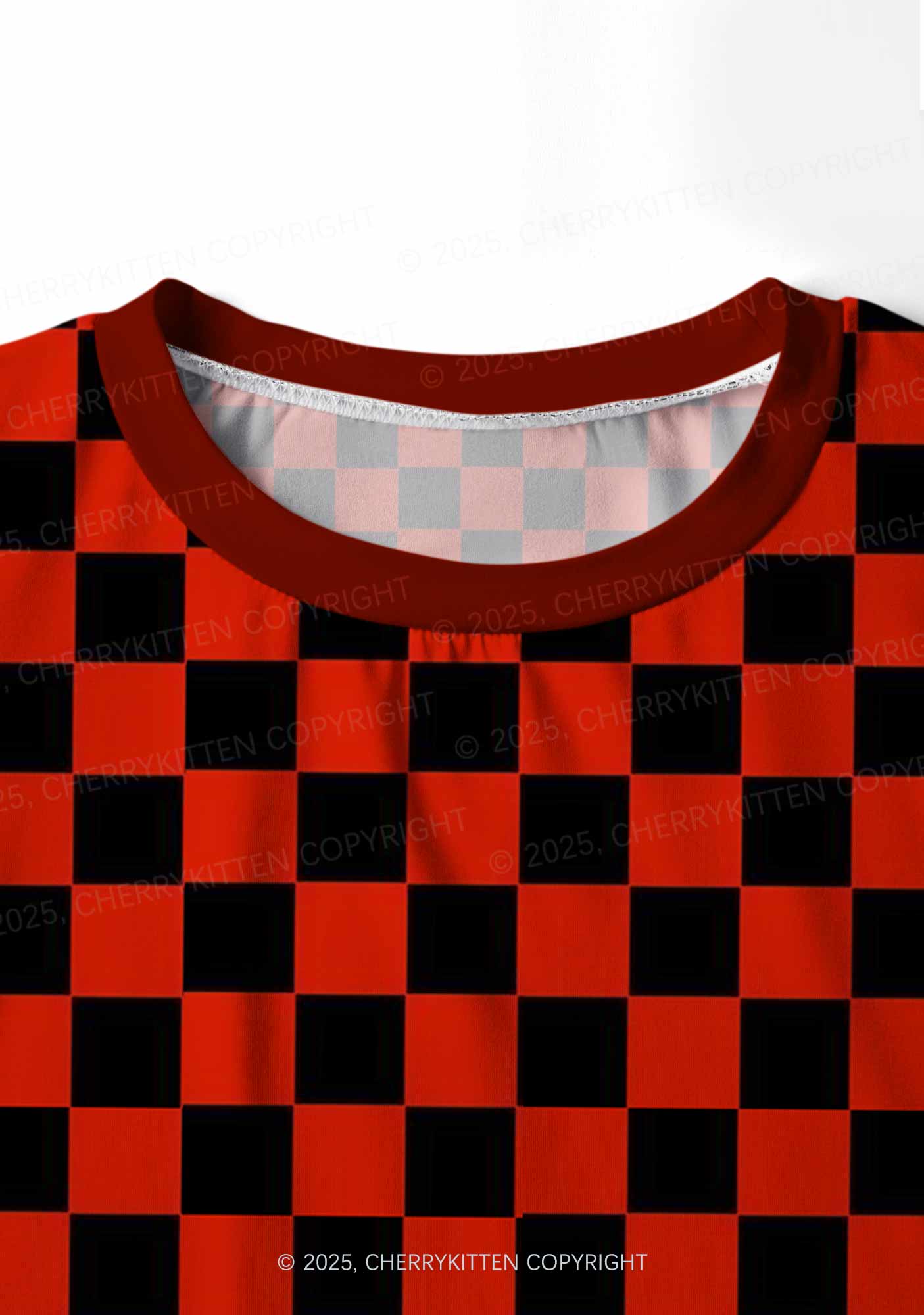 Black And Red Check Valentine's Day Y2K Print Long Sleeve Pajama Set Cherrykitten