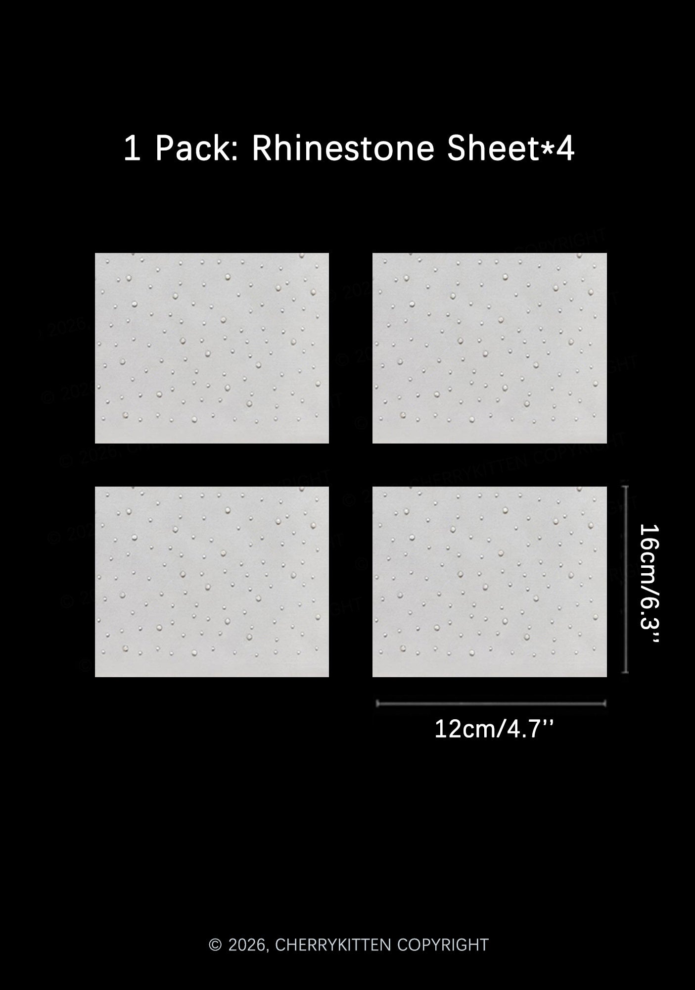 4pcs Rhinestone Sheet Iron On Transfer Cherrykitten