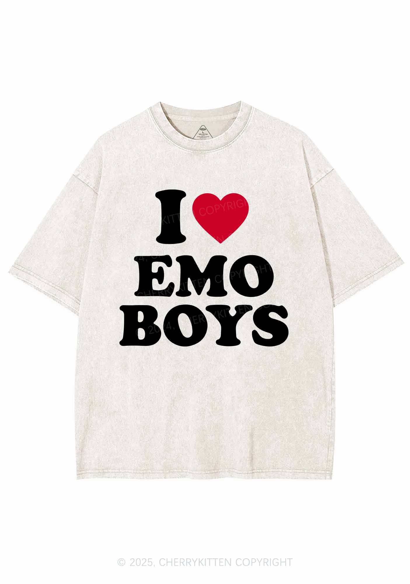 I Love Emo Boys Y2K Shirts Washed Tee Cherrykitten