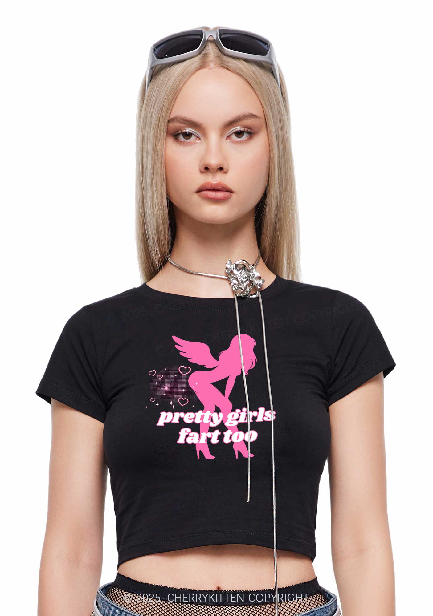 Pretty Girls Fart Too Y2K Baby Tee Cherrykitten
