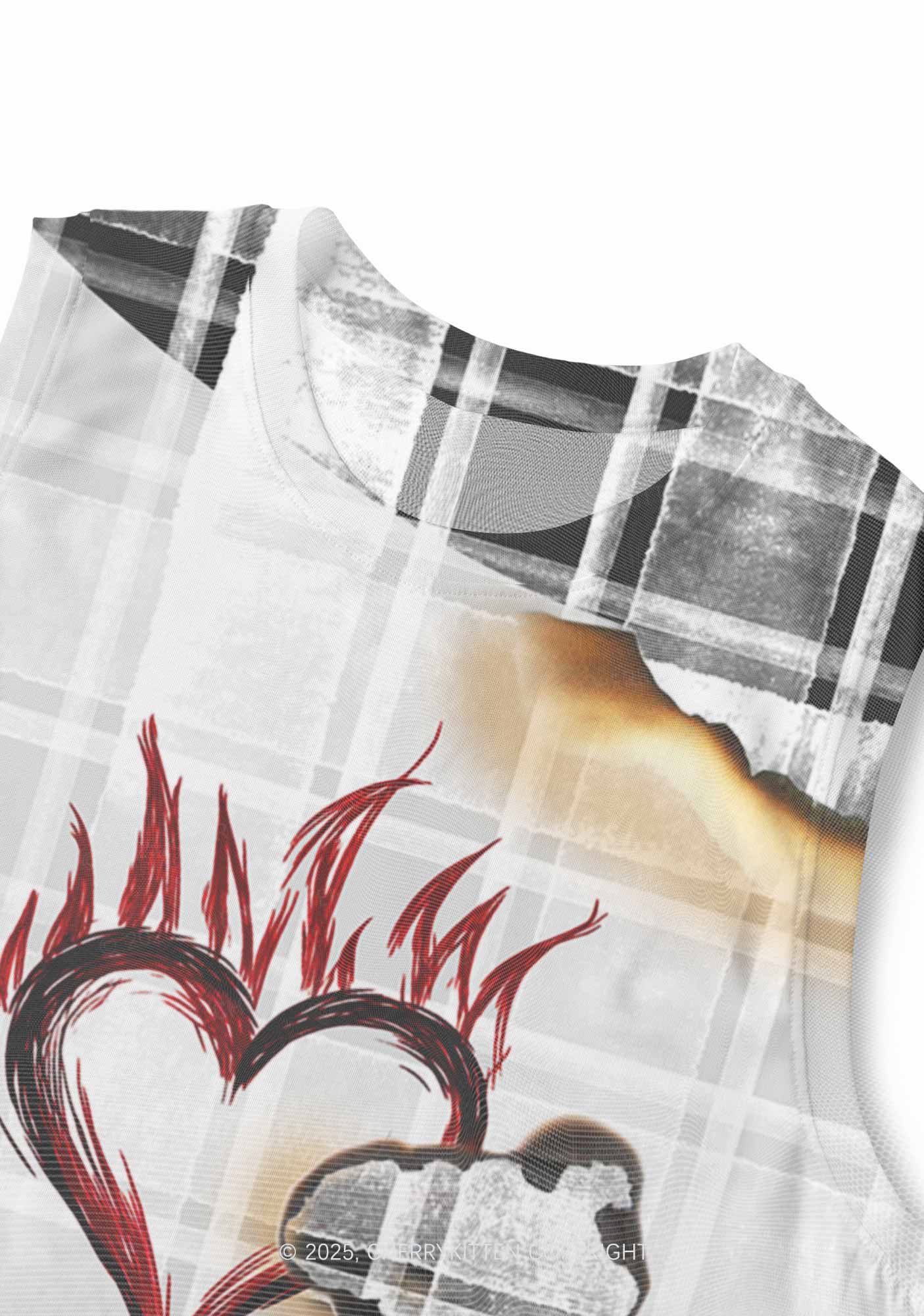Scorched Love Heart Y2K Mesh Muscle Tank Cherrykitten