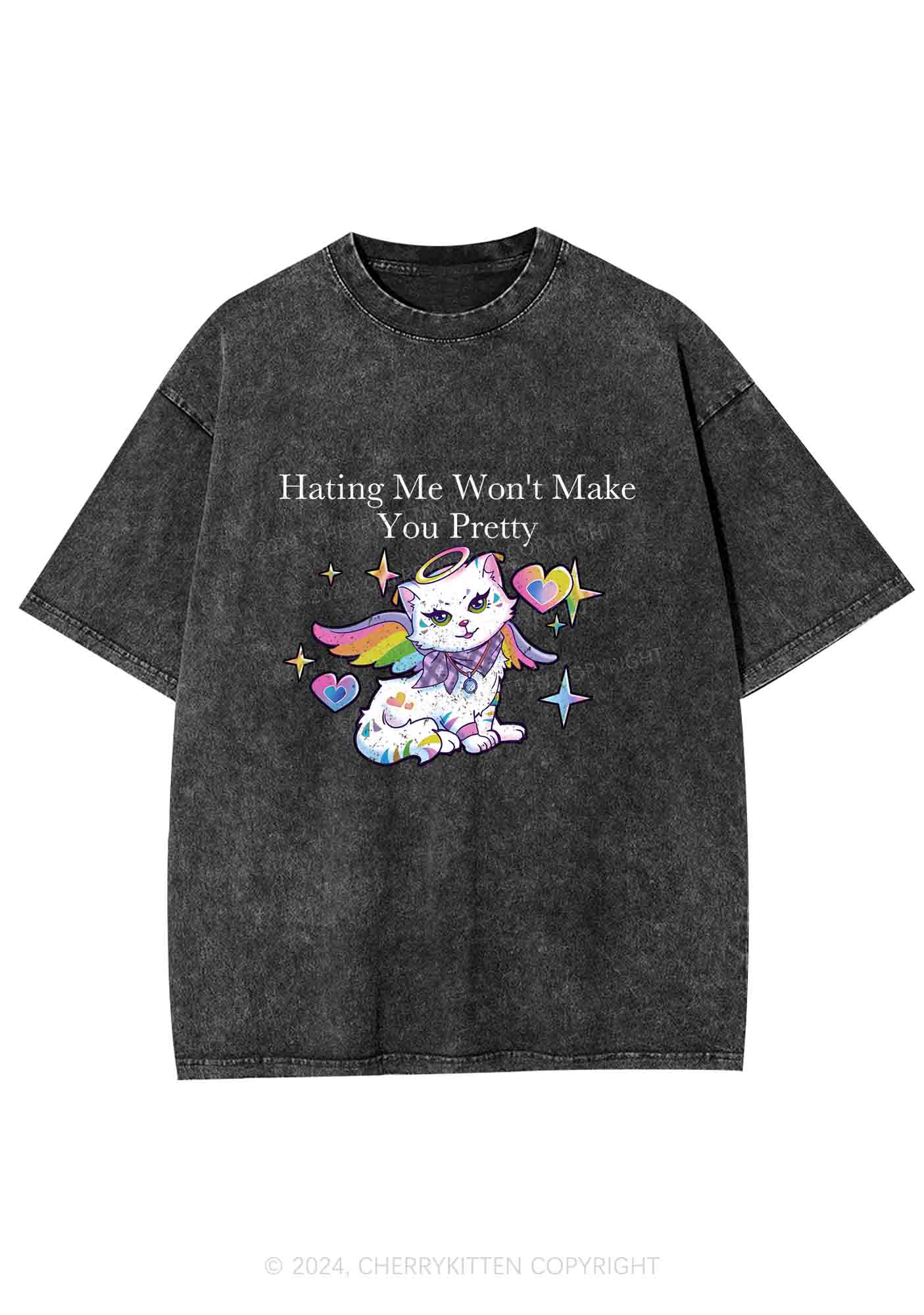 Hating Me Won't Make You Pretty Y2K Washed Tee Cherrykitten