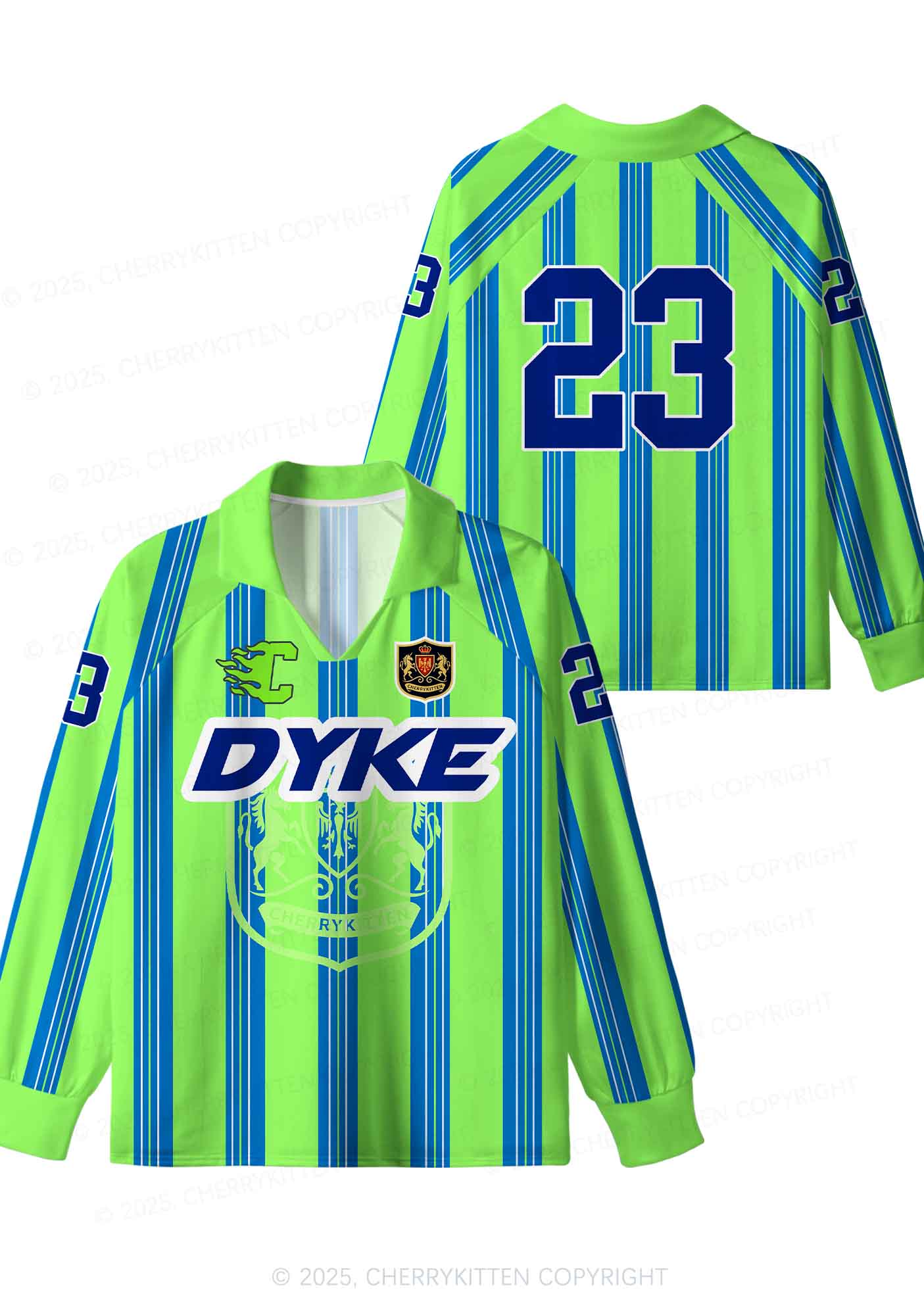 Custom Green DYKE Pride Y2K Sport Long Sleeve Jersey Shirts Cherrykitten