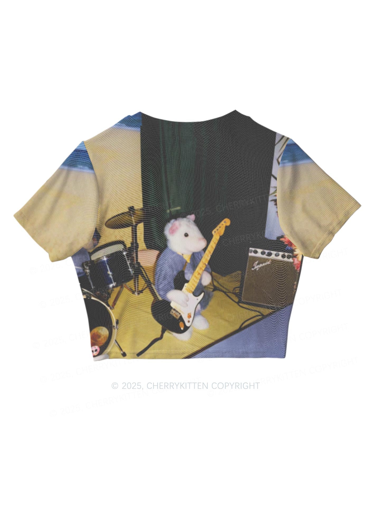 Hamster Rock Band Y2K Mesh Crop Top Cherrykitten